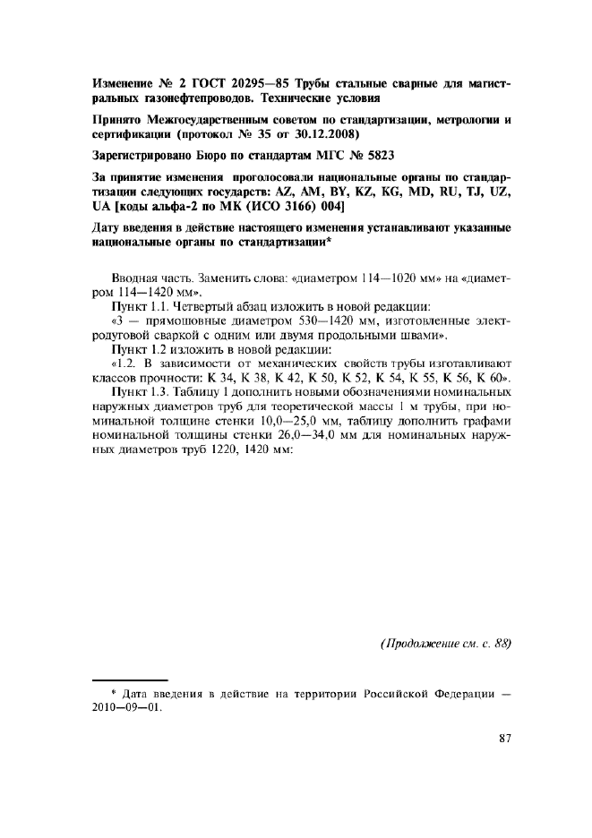 Изменение №2 к ГОСТ 20295-85