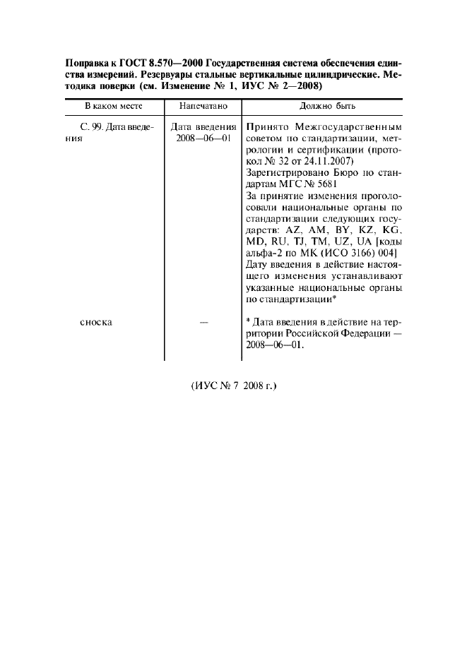 Изменение к ГОСТ 8.570-2000. Поправка к изменению