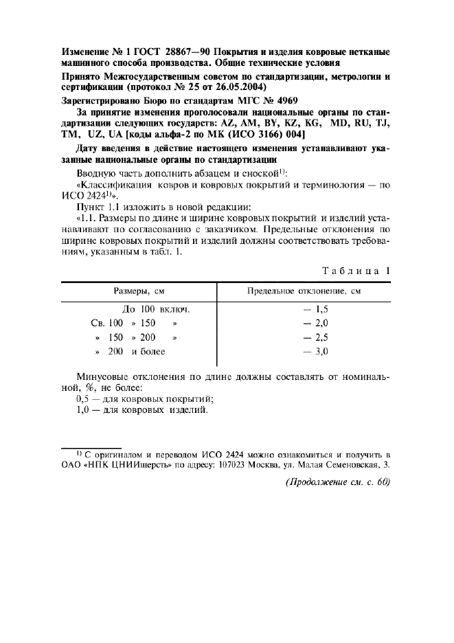 Изменение №1 к ГОСТ 28867-90