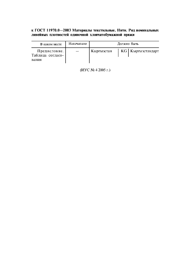 Поправка к ГОСТ 11970.0-2003