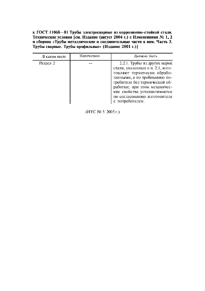 Поправка к ГОСТ 11068-81